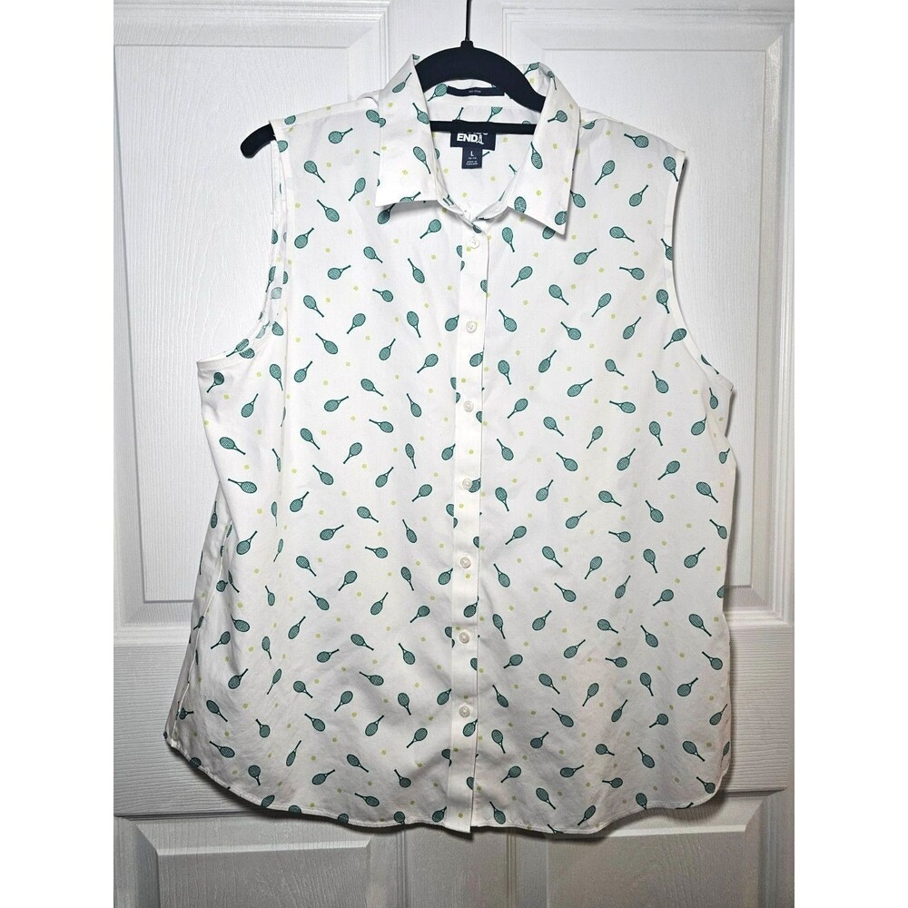 Lands' End Women's Button Down Collared Tank Tennis Rackets L 14-16